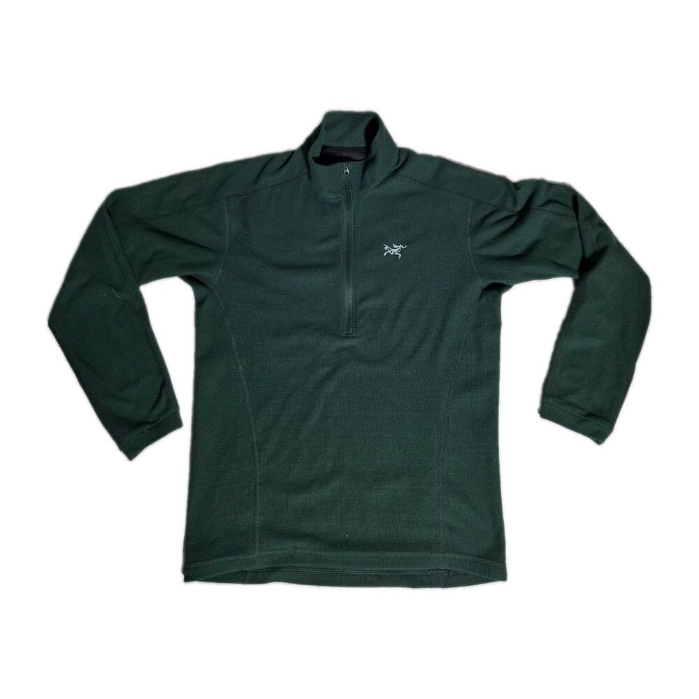 Arc'teryx Mens Small Green 1/4 Zip Grid Fleece Pullover Base Layer Hiking EUC